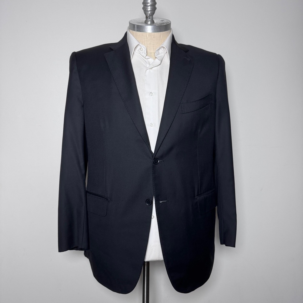 Isaia Blazer Mens 42R Black Solid 160s Aquaspider Wool 2-Button Italy